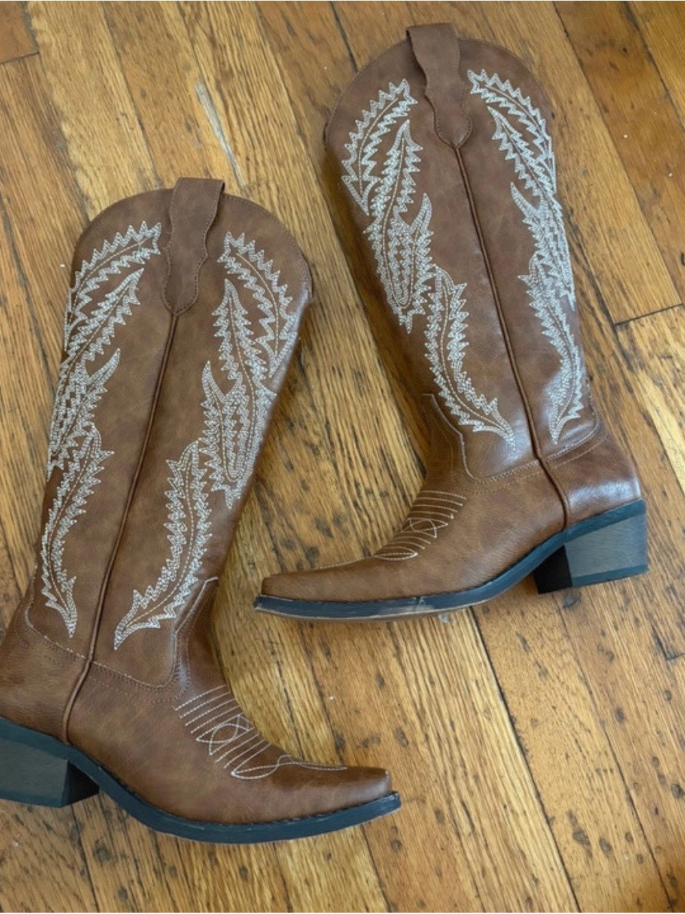 Forever 21 Brown Embroidered Over-the-Knee Western Boots